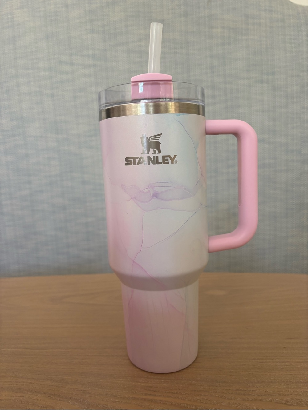 Stanley Light Pink Marble Travel Tumbler with Handle